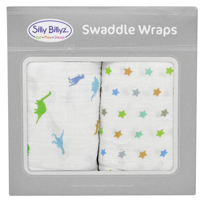 Silly Billyz Muslin Dinostar Swaddle Wrap 2pk