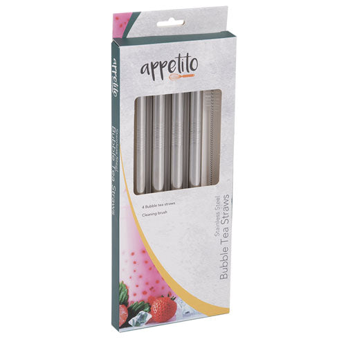 Appetito Stainless Steel Bubble Tea Straws with Brush 4pcs