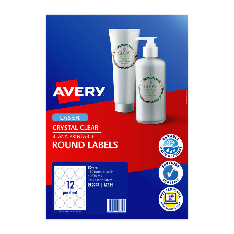 Avery Round Labels 60mm 12Up 10pk (Clear)