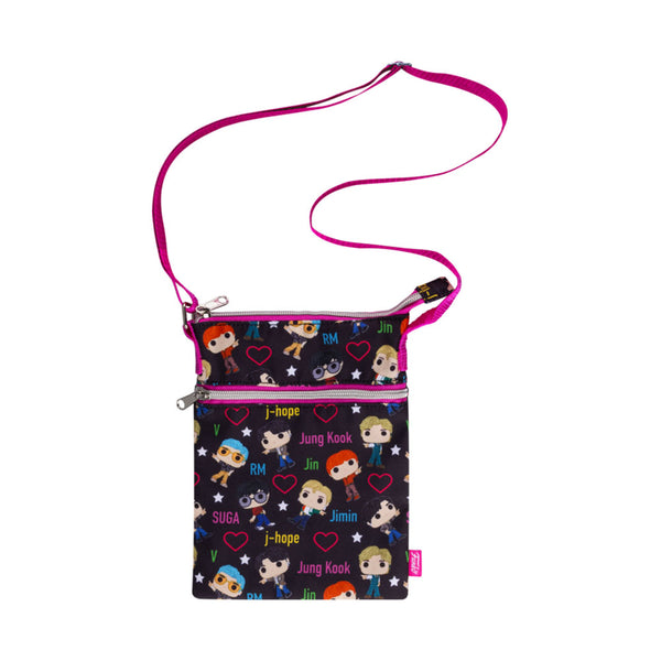 BTS Band with Hearts Print Crossbody Passport Bag