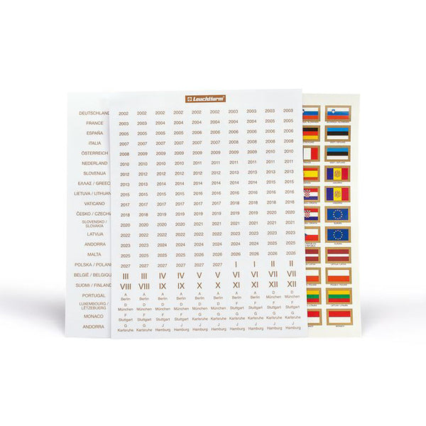 Leuchtturm Euro Flags Names and Years Labels