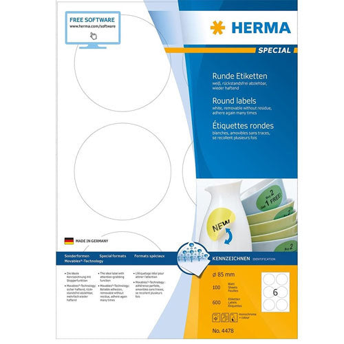 Herma Round Removable Labels 100pc (White)