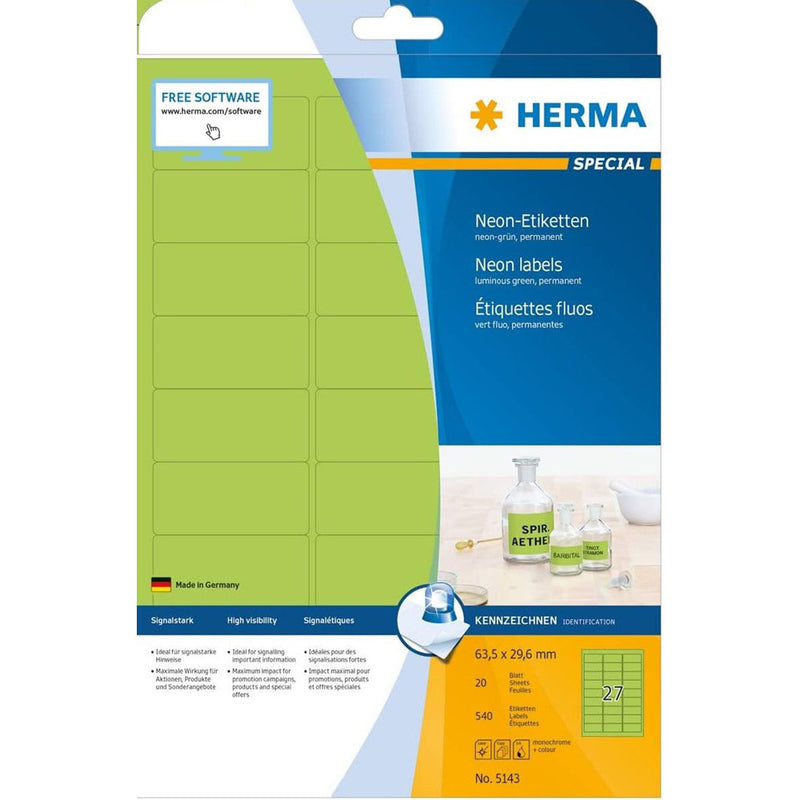 Herma Luminous Neon Labels A4 20pc (63.5x29.6mm)