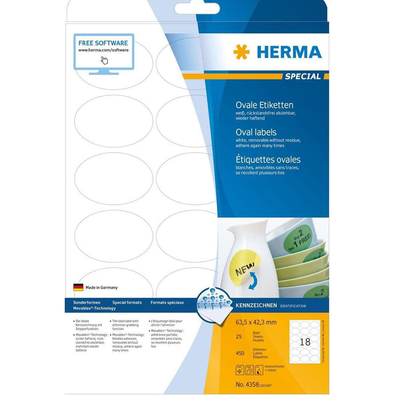 Herma Oval Removable Labels 25pc (White)