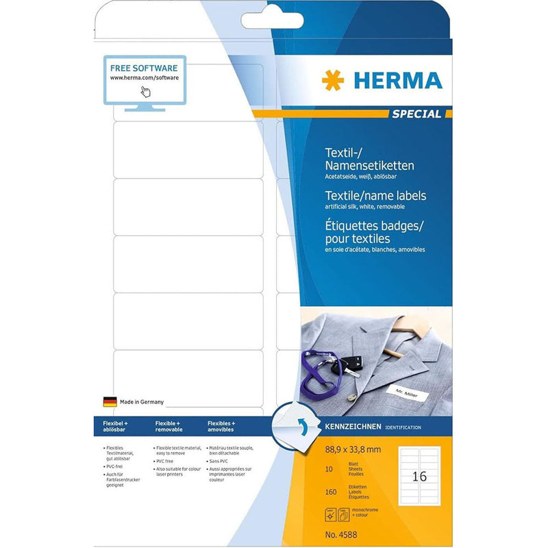 Herma Name/Textile Labels A4 White (88.9x33.8mm)