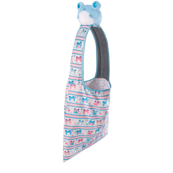 White Transgender Pride Tote Bag and Blue Frog Plushie