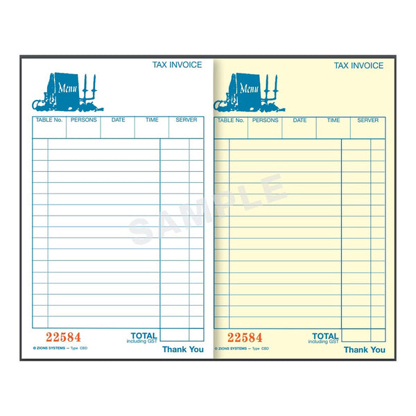 Zions Carbonless Restaurant Docket Book Duplicate