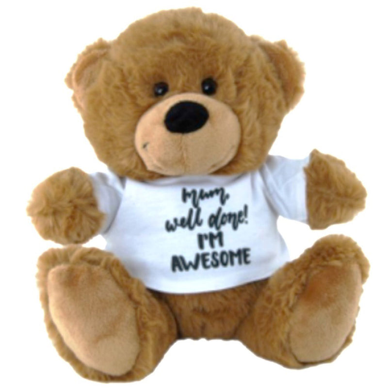 Elka I'm Awesome Shirt Bear Soft Toy 18cm (Brown)