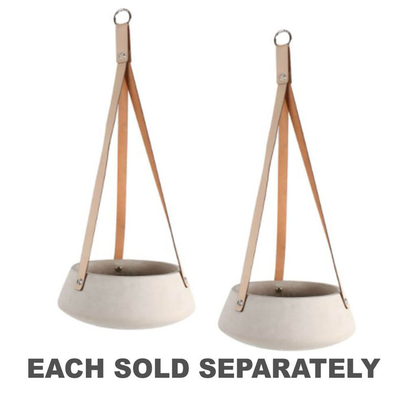 Concrete Hanging Pot w/ Tan PU Leather Strap