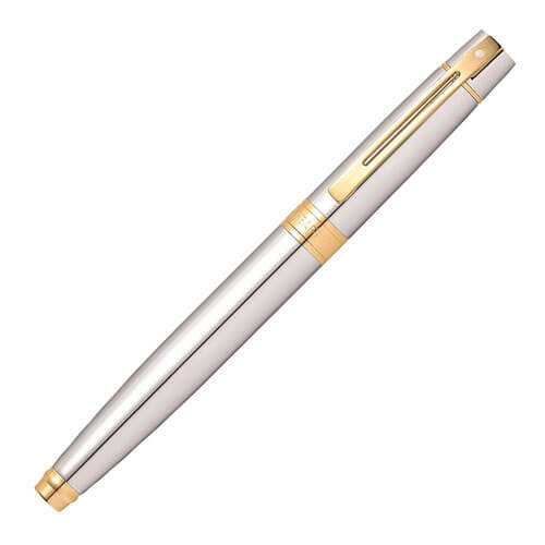 Sheaffer 300 Chrome Fine Fountain Pen w/ Gold Trim