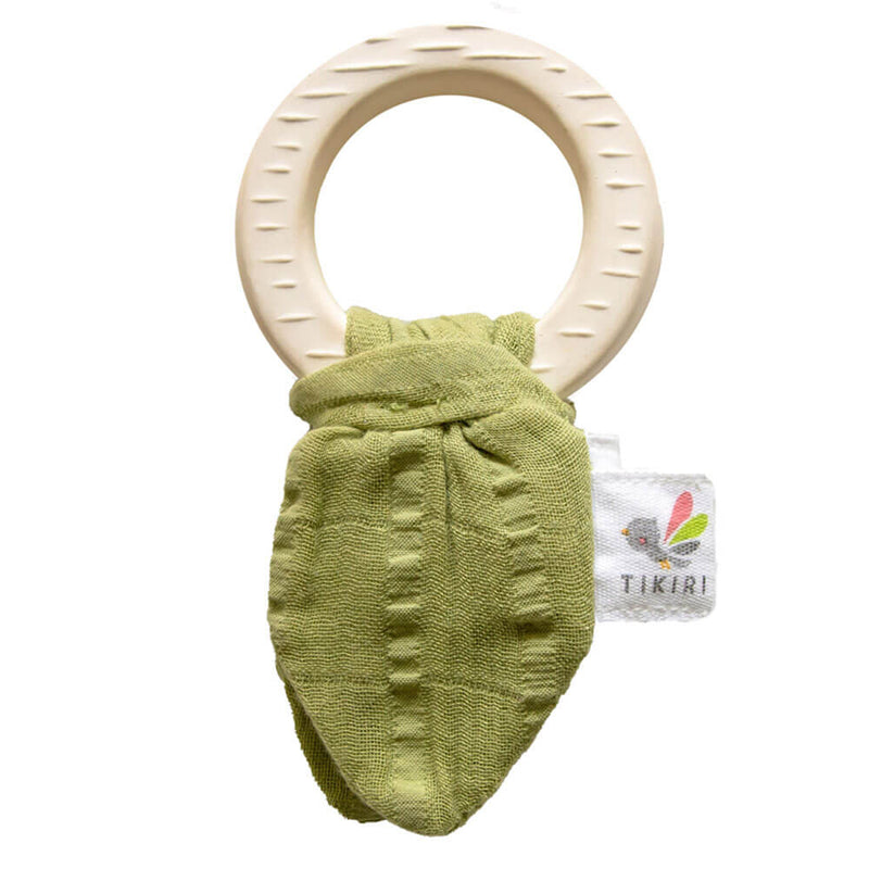 Tikiri Natural Rubber Teether med muslin slips