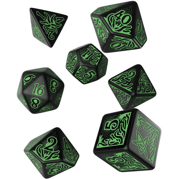 Q Workshop COC 7th Edition Black & Green Dice Set of 7