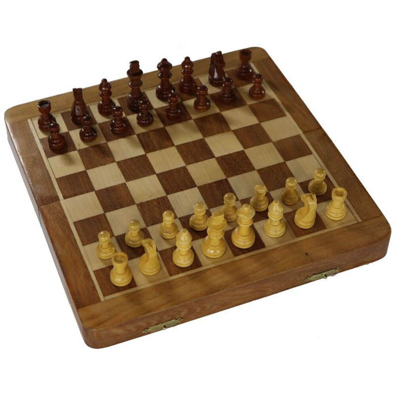 Hawstead Magnetic Folding Acacia Chess Set