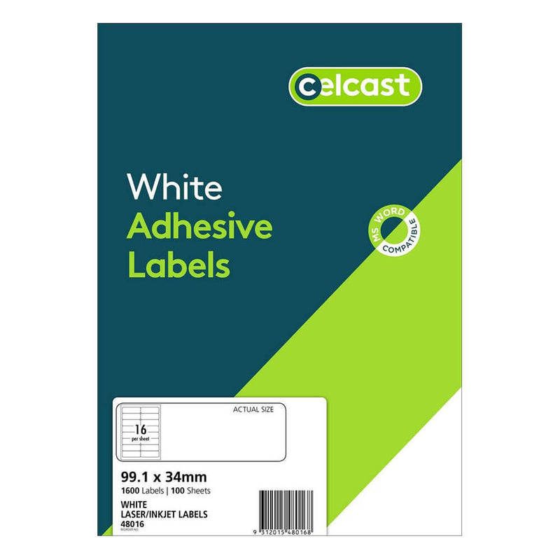 Celcast laser/inkjet -etiketter White (100pk)