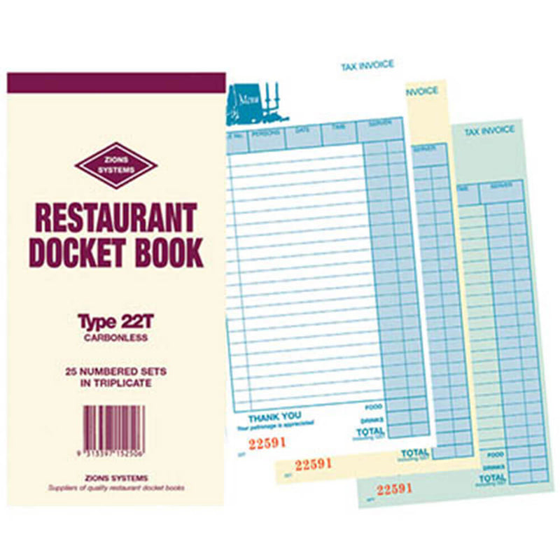 Zions Carbonless Triplicate Restaurant Docket Book