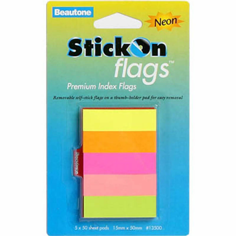 Beautone Stick On Flags 250 Sheets (Assortered Neon)