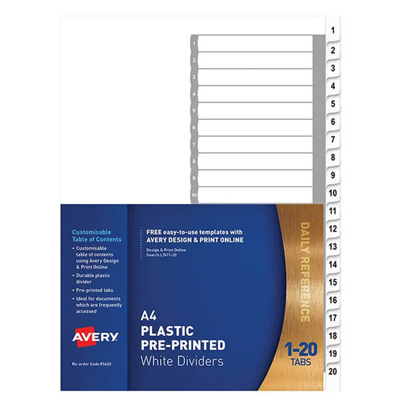 Avery Plastic Pre-tryktdelere A4 (hvid)